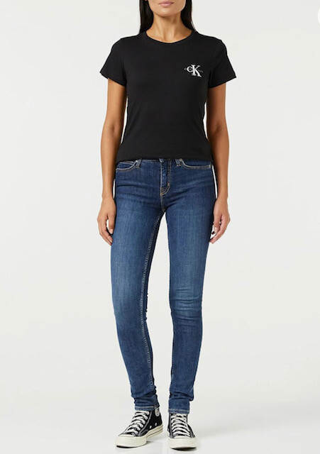 Calvin Klein Jeans MONOLOGO SLIM TEE SS Top Basic T-Shirts Black White RRP £45 image 10