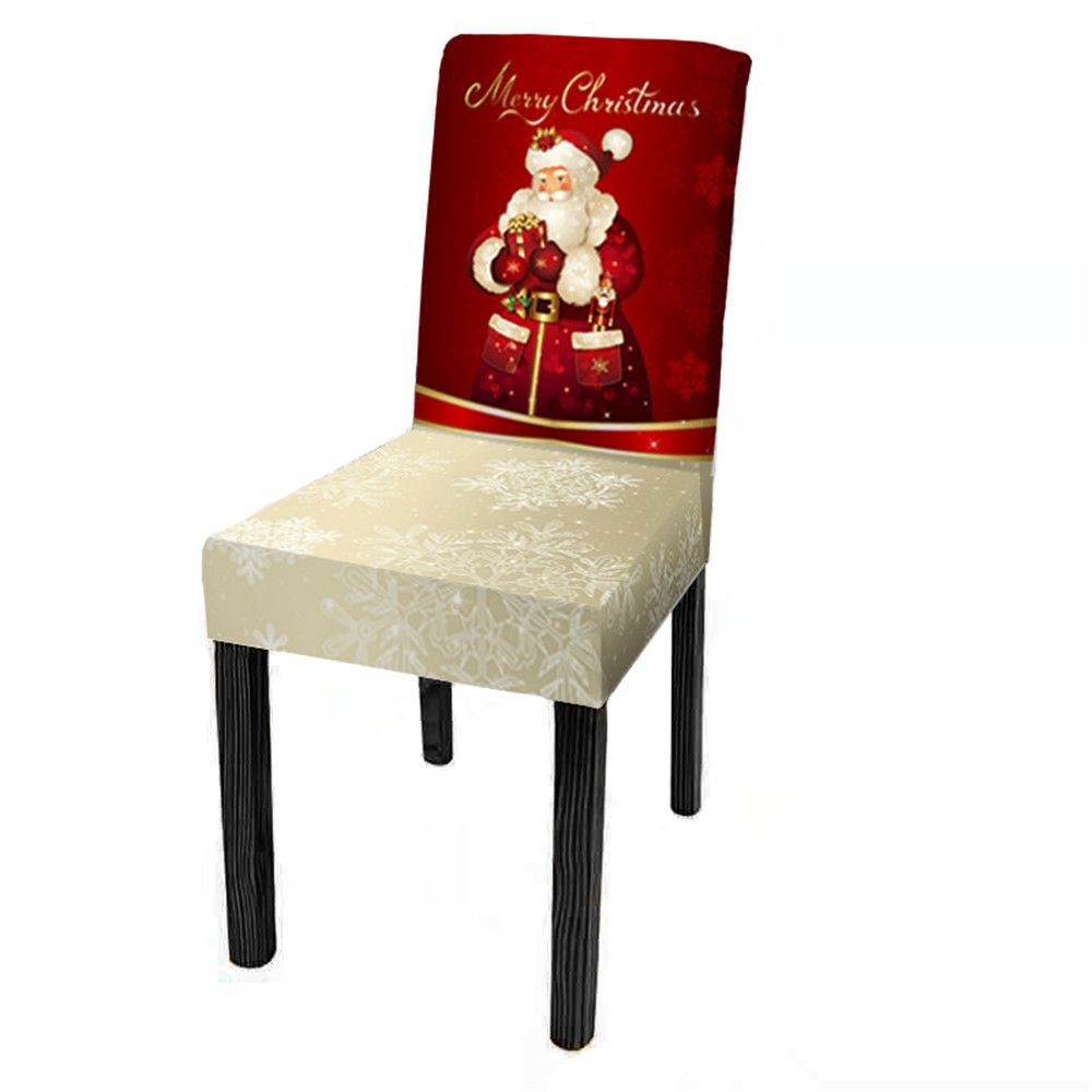 Dining Santa Printing Chair Slide Cover Seat Cover Christmas Chair