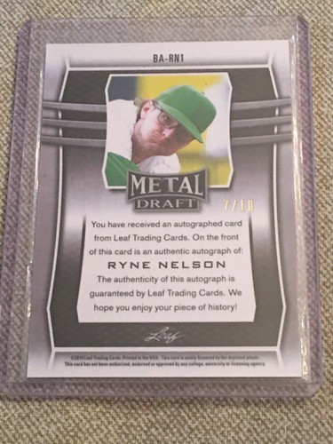 RYNE NELSON 2019 Leaf Metal Red White Blue Autograph #7/10 DIAMONDBACKS PROSPECT - Picture 2 of 2