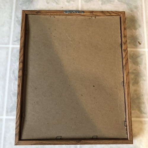 Vintage Hand Kreuzstich Mädchen hängender Strumpf Holzrahmen 10,5" x 8,5" - Bild 4 von 4