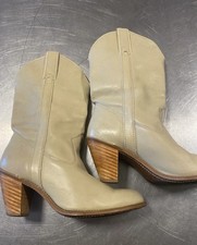 Rate Vintage 1980's Leather Capezio Mid-Calf Western HeelBoots Cream size 8.5 M