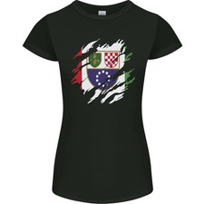 Camiseta Torn Bosnia and Herzegovina Bandera Día Fútbol Mujer Corte Pequeño