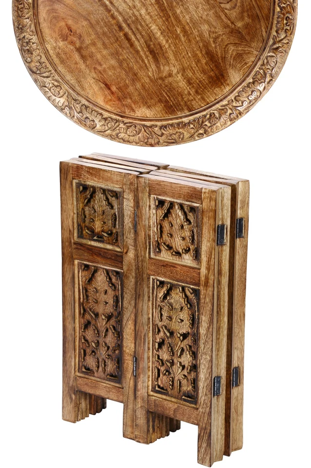 Table Basse En Bois Orientale Pouf Table De Fleurs Pliable Ronde Petite 45 - Photo 3/4