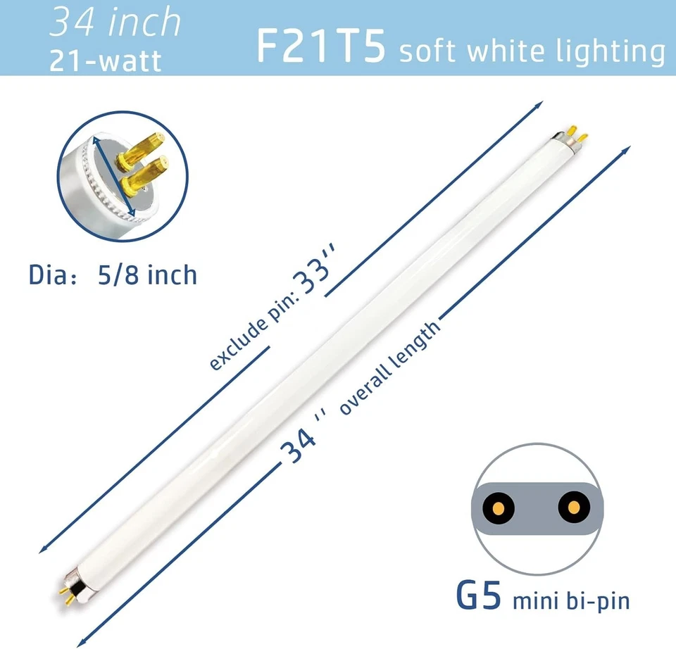 Accway F21T5/830 21W 34 Inch Fluorescent Tube Light Bulb 3000K Soft White 6 Pack - Image 2 of 4