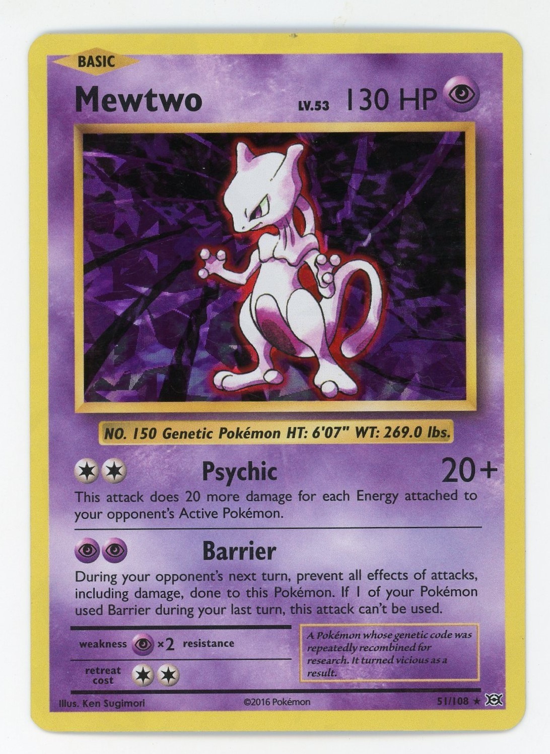 Mewtwo Cracked Ice Holo - Pokemon 2016 XY Evolutions #51 NM-MT