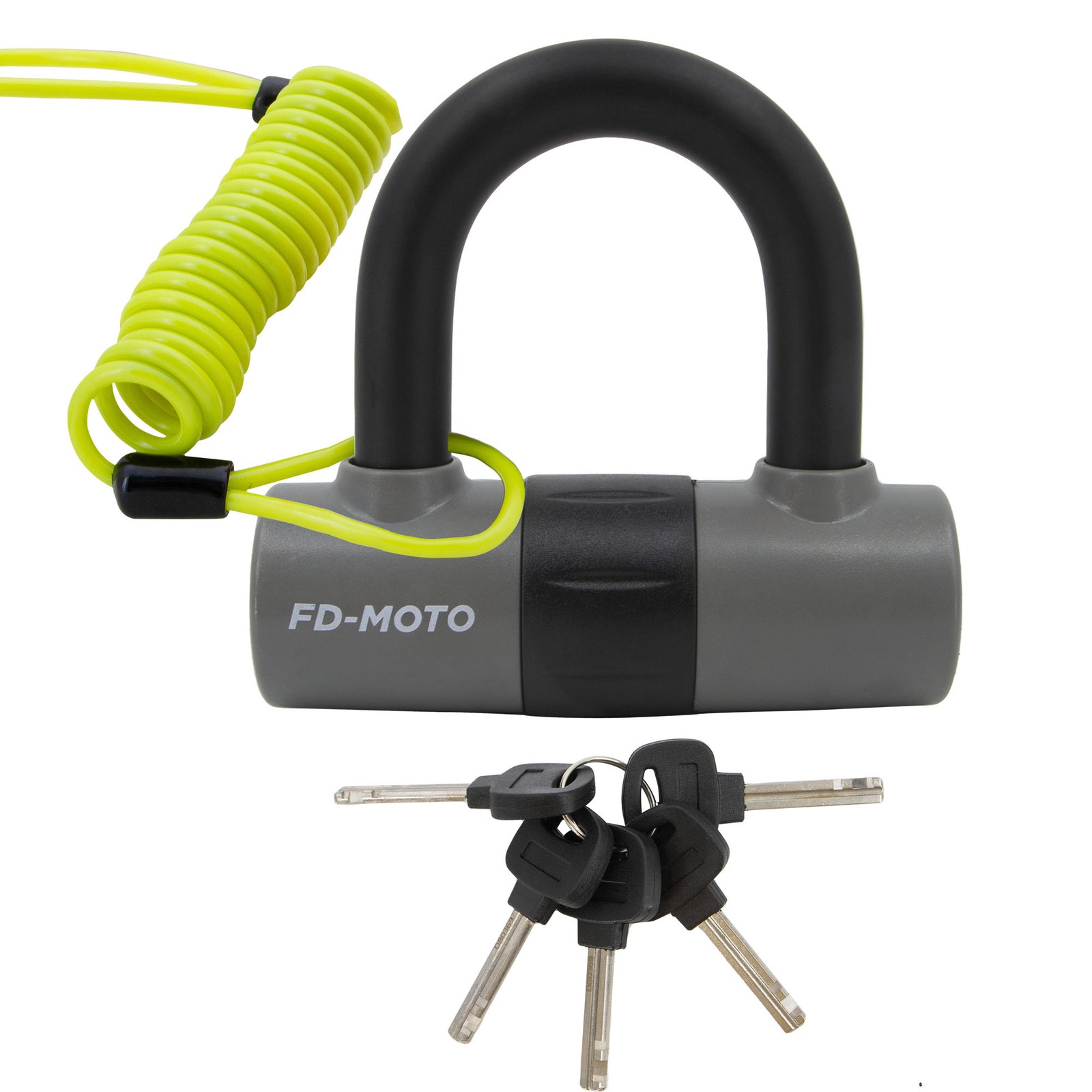 FD-MOTO Grey Motorbike U Lock Secure HD Mini Disc Lock & 1.5M Reminder Cable