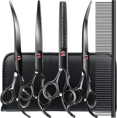 Professional Dog Grooming Scissors Kit Black 6 in 1, Dog Shears for Grooming 6CR