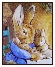Mama Bunny Snuggles Baby Rabbits by Beatrix Potter Counted Cross Stitch Pattern