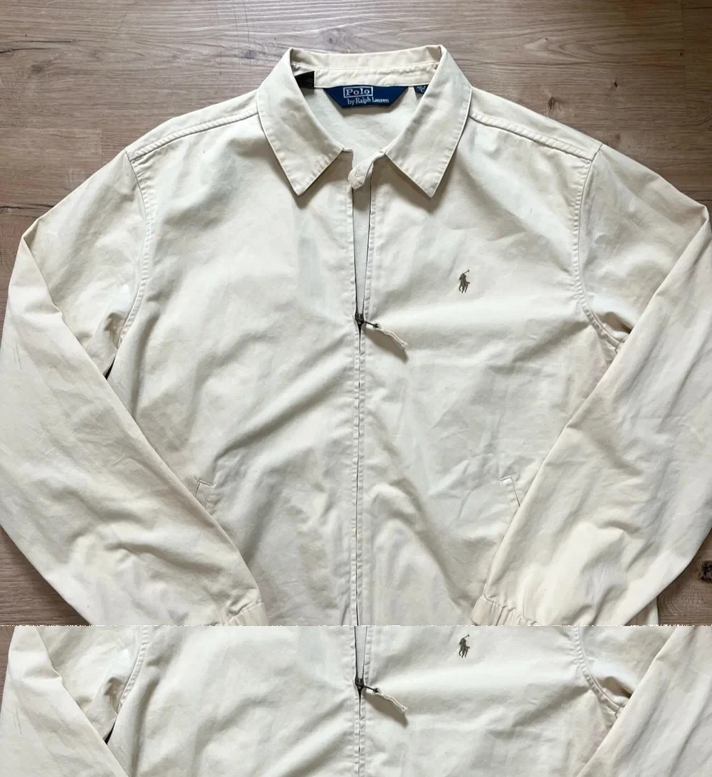 Vintage Polo Ralph Lauren Harrington Jacket Men's Large Beige Cotton Full Zip