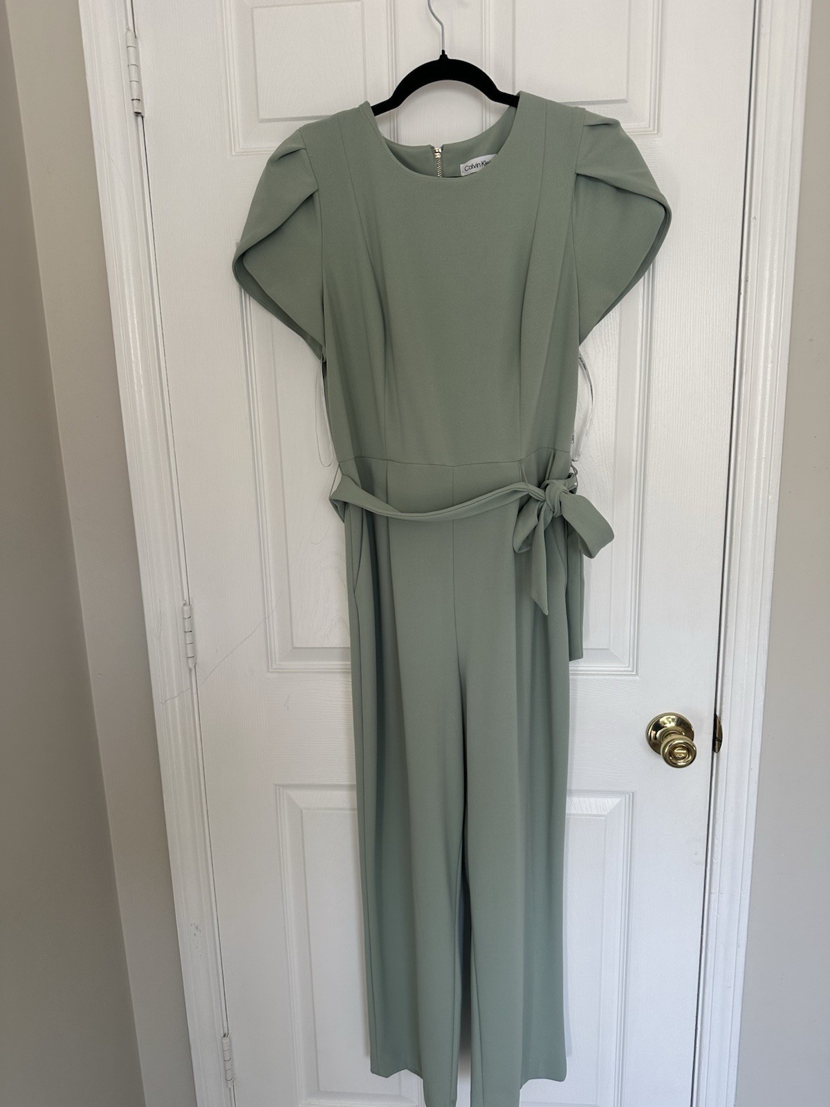 Calvin Klein Light Green Short Sleeve Belted Jumpsuit Size 12 thumbnail 4