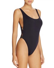 La Blanca L13848 Womens 2-Button Scoop Neck One-Piece Swimsuit Black Size 12