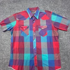 Vtg WRANGLER Western Shirt XLT Tall Man MADE USA Plaid Pearl Snap S/S Cowboy Cut
