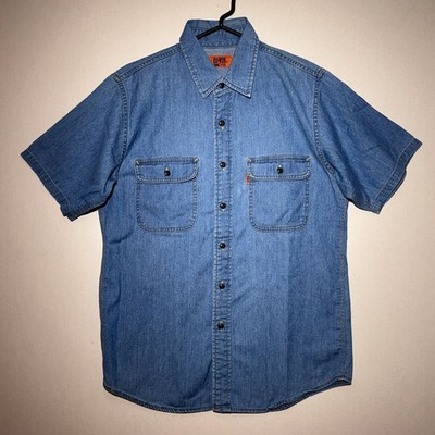 Vintage Edwin 503 Short Sleeve Denim Button Down Work Shirt Orange Tab