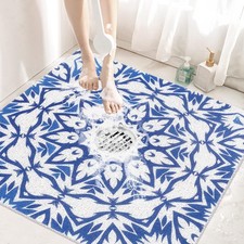 Square Shower Mat Non Slip: 32 32 Inch Extra Large Shower Mat with Drain Hole...
