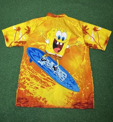 Vintage 90s Y2K SpongeBob SquarePants Surfing Button Up Shirt, Nickelodeon Large