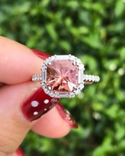 Halo Design Pink Tourmaline Ring 925Sterling Silver Pink Tourmaline Ring for her