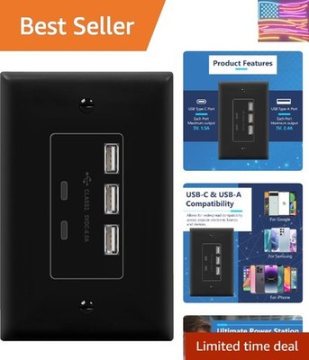 6.0A 30W In-Wall Charger, 5 USB Ports 3 Type-A, 2 Type-C, Interchangeable Fac...