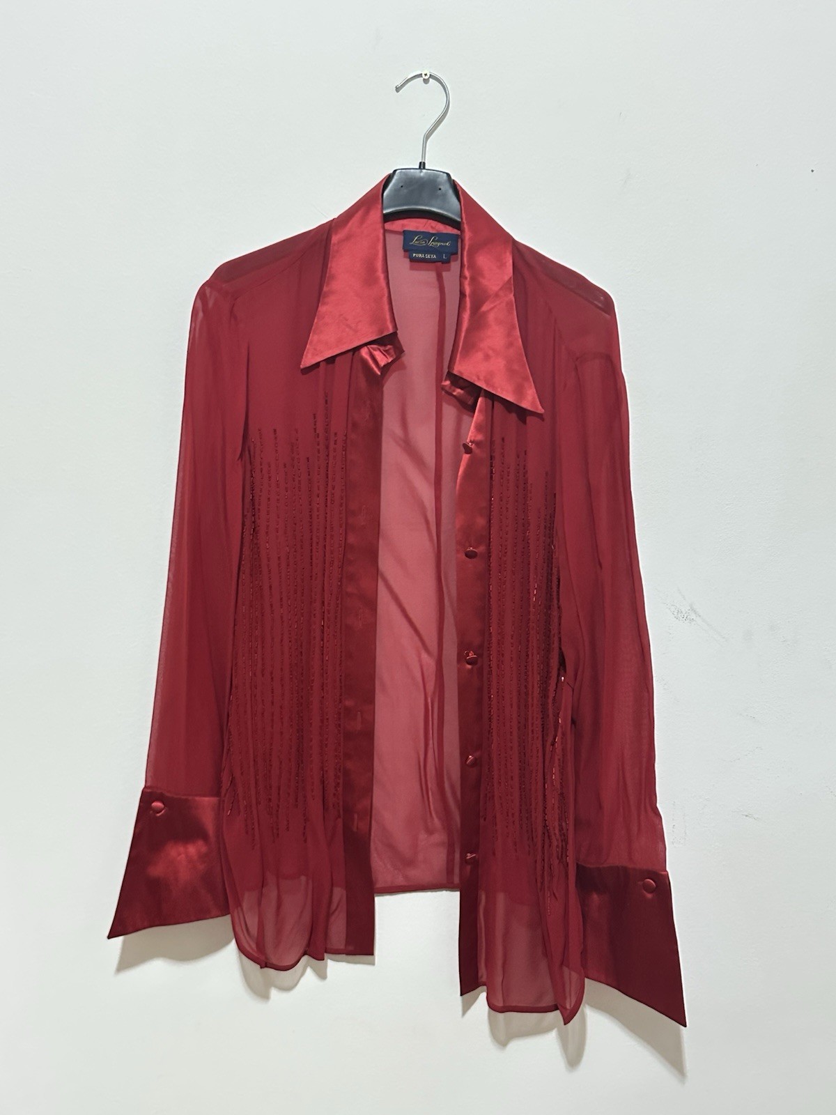 Luisa Spagnoli blusa donna in seta rossa L manica lunga bottoni raso tinta unita