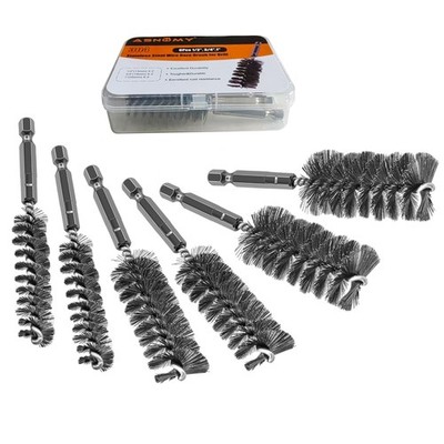 ASNOMY 6Pcs Wire Bore Brush for Drill,1/2  3/4  1  Stainless Steel Silver