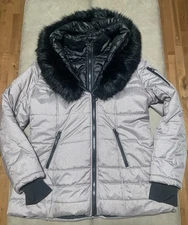 Laundry By Shelli Segal Woman Heather Gray Quilted Hooded Puffer Jacket Size XL