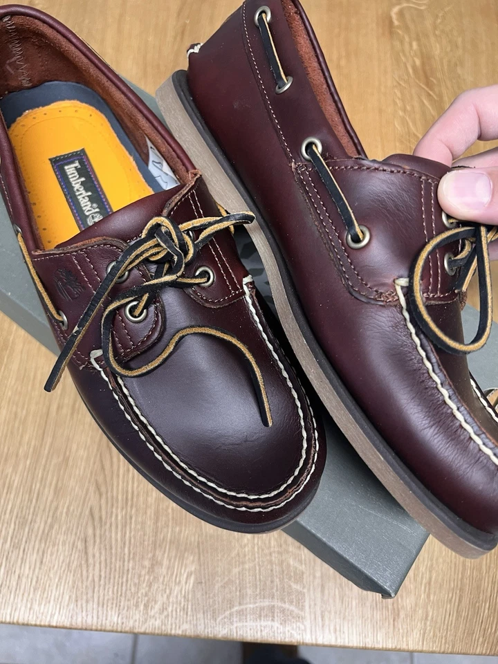 Timberland 船鞋男式 10 W 码勃艮第皮革 TB025077 DR 制造 — 第 2/4 张图片