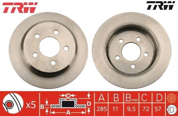 2X Bremsscheibe TRW DF4878 2 Bremsscheiben Hinterachse Hinten FüR Jeep-image