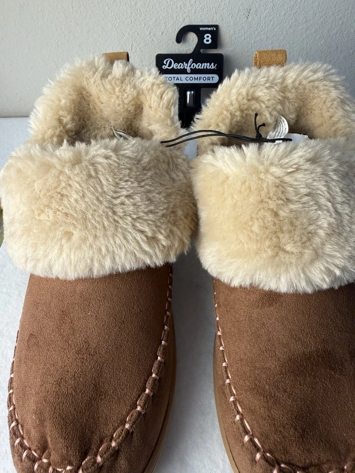 Dearfoams женщин мокасины тапочки коричневый искусственного меха с подкладкой размер 8 новый с Ярлыками уютный зимний - Изображение 3 из 4