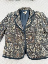 Talbots Floral Tapestry Blazer With Velvet Blueish Trim Size 12 Fully Lined