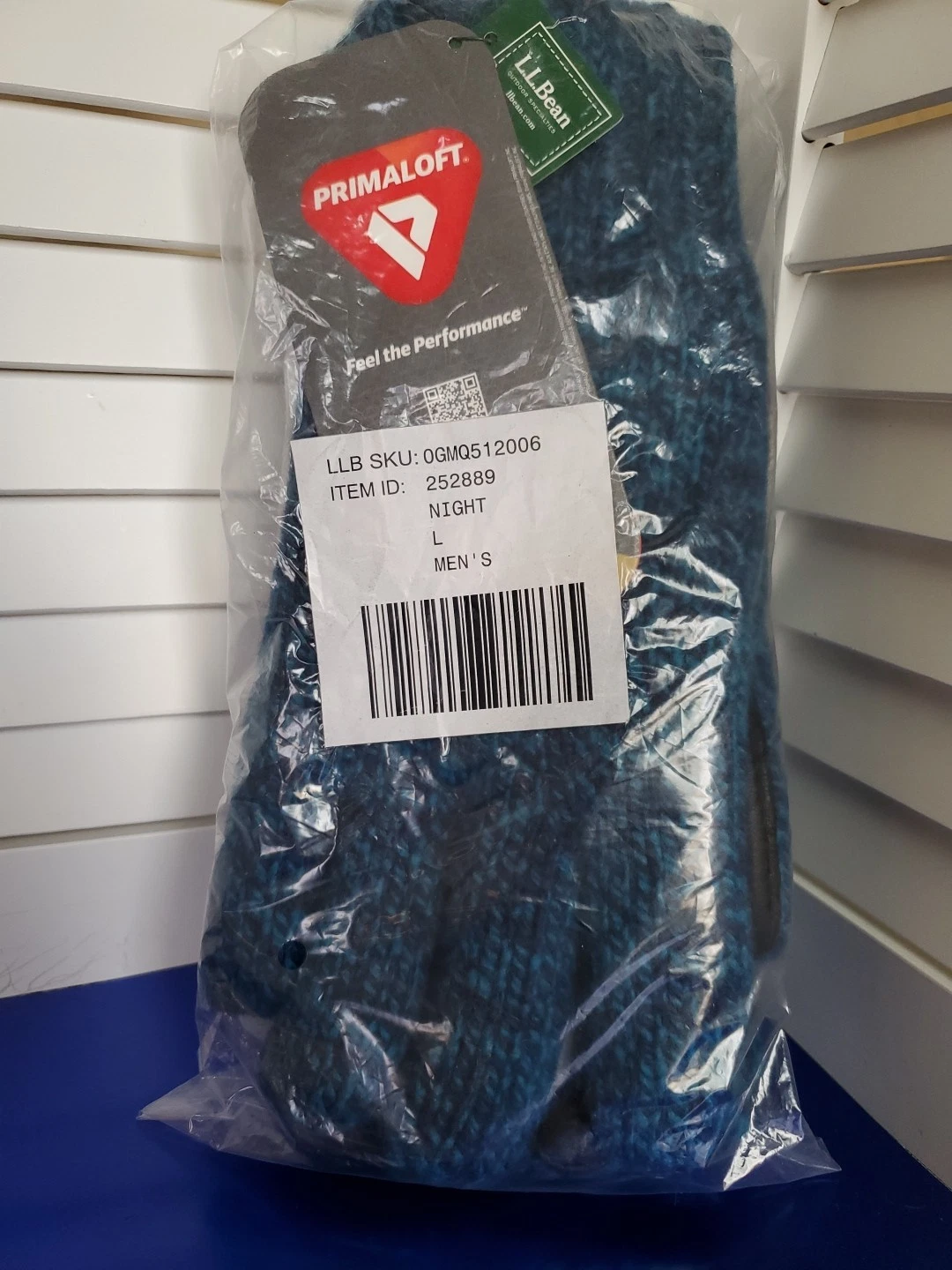 NWT LL Bean Men's Ragg Wool Gloves Night Blue PrimaLoft Lined Leather Large NOS