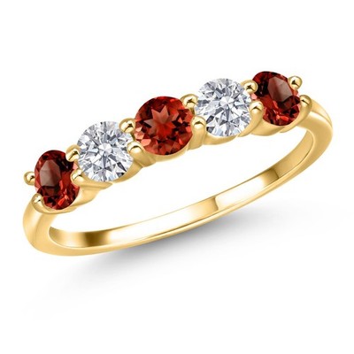 1.65 Ct  Red Garnet G/H Lab Grown Diamond 18K Yellow Gold Plated Silver Ring