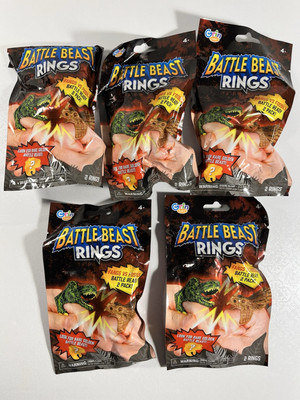 Dinosaur Battle Beast Rings: Fangs vs Fossils - 5 Packs of 2 each - NEW