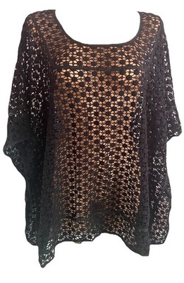 Tunika PEDRO DEL HIERRO Poncho Damen One Size schwarz Netz/Look Mega!!