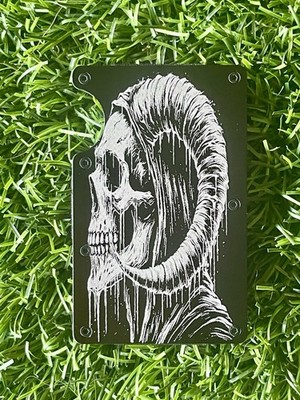 Ridge Style Aluminum Wallet With Grim Reaper And Horns Engraving RFID