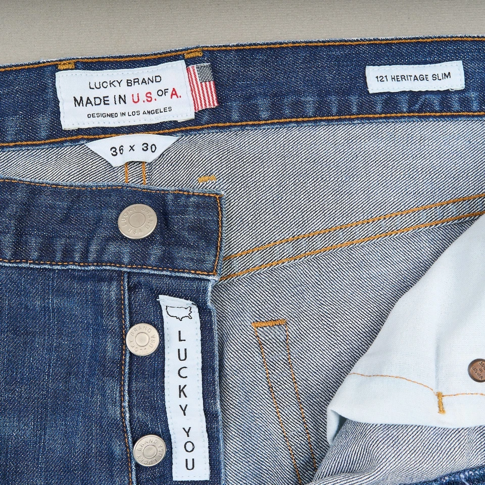 Pantalones de mezclilla Lucky Brand para hombre talla 36-121 Heritage ajustados cono de roble blanco EE. UU. Foto 4 de 4