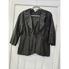 Cabi Black Ruffle Collar Pleated Sleeve Blazer Jacket Size 10 Style 693 Metallic