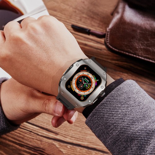 Pour Apple Watch Ultra2&Ultra1 49MM Boîtier Métal Bracelet Caoutchouc Mod Kit 9 8 7 44/45mm - Photo 12/36