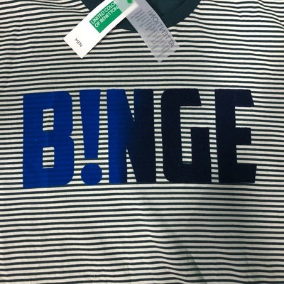 United Colors of Benetton TShirt Mens XL Green Striped B!NGE Velvet NEW