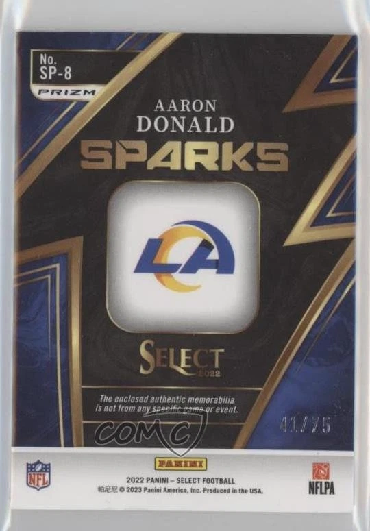 2022 Panini Select Sparks White Prizm /75 Aaron Donald #SP-8 - Image 2 of 2