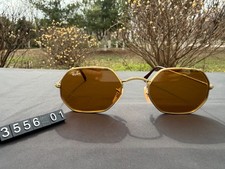 RAY-BAN RB3556 Sunglasses Polished Gold Frame Solid Brown Lens