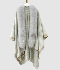 Women's New Cashmere Wool Wrap Cape Shawl Detachable Fox Fur CLEARANCE SALE