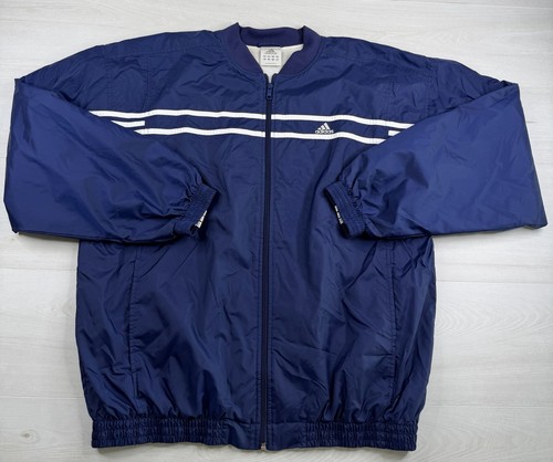 Vintage Adidas Jacket Blue Full Zip Windbreaker Track Baggy Stripes Y2K Mens L