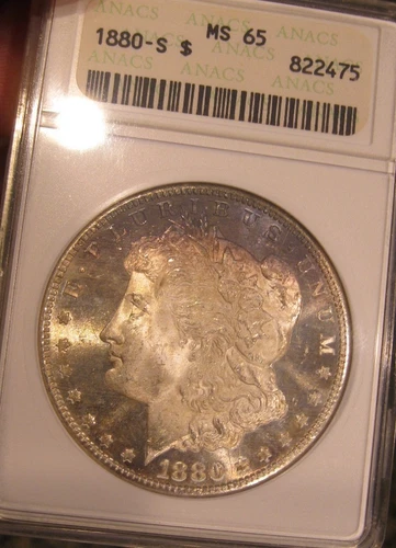 1880 S Morgan Silver Dollar - old gen ANACS, MS 65, OBV appears PL,  5233