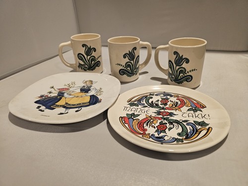 Vintage Norwegian Rosemaling Ceramic Mug Plate 1 Swedish