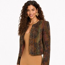 Vintage 80s Tapestry Texture Blazer Women SZ M Art Deco Cottagecore Grandmacore