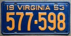 1953 Virginia License Plate — photo 1