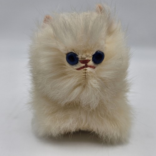 Vintage Real Fur Cream White Blue Eyes Kitten Cat Jerry Elsner Toy No Tag 5"