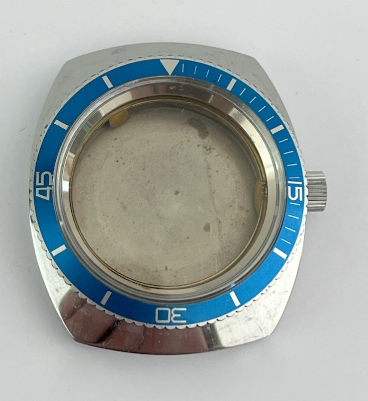 Boîtier montre de plongée 37,50 mm en acier inoxydable NOS avec lunette rotative noire