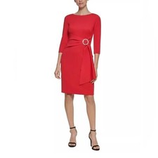 Eliza J Embellished-Side-Buckle Scuba Crepe Dress, size 12