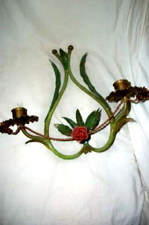 ITALIANO TOLE APLIQUES ROSAS CUERDA TORCIDA AÑOS 30 VELAS CHIPPY ORIGINALES SE PUEDEN CABLEAR Foto 4 de 4