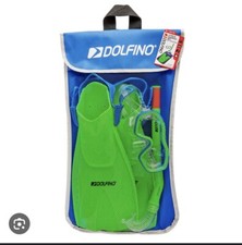 Dolfino Youth 4 Piece Neon Green Snorkel Set Backpack Strap Mask Fins Snorkel